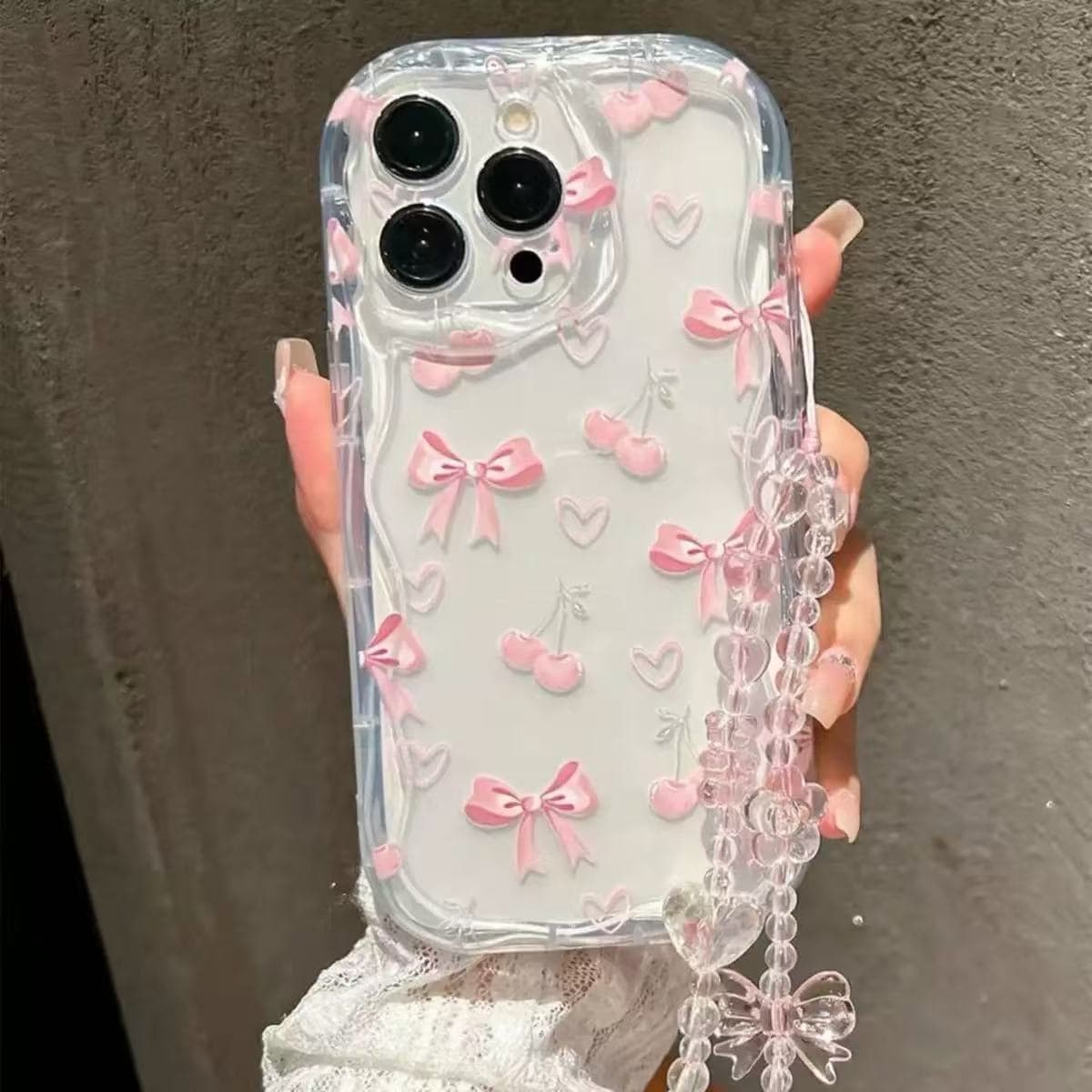 Suitable for popular bow cherry iPhone17PROMAX mobile phone case Apple 12/11 Korean style 15Pro bracelet