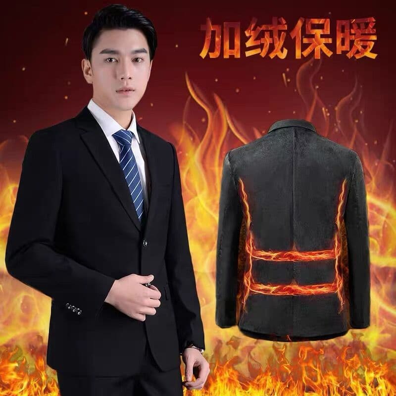 Fleece-lined and thickened men's suit jacket, warm and fitted, suitable for grooms, weddings, business, professional formal wear, winter.