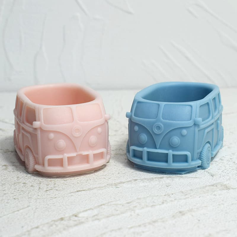 Bus Flower Pot Aromatherapy Candle Silicone Mold DIY Bus Car Miniature Plant Pot Plaster Ornament Mold