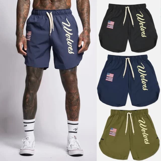 New European and American Style Men's Sports Fashion Fitness Running Breathable Quick-Dry Casual Shorts Factory