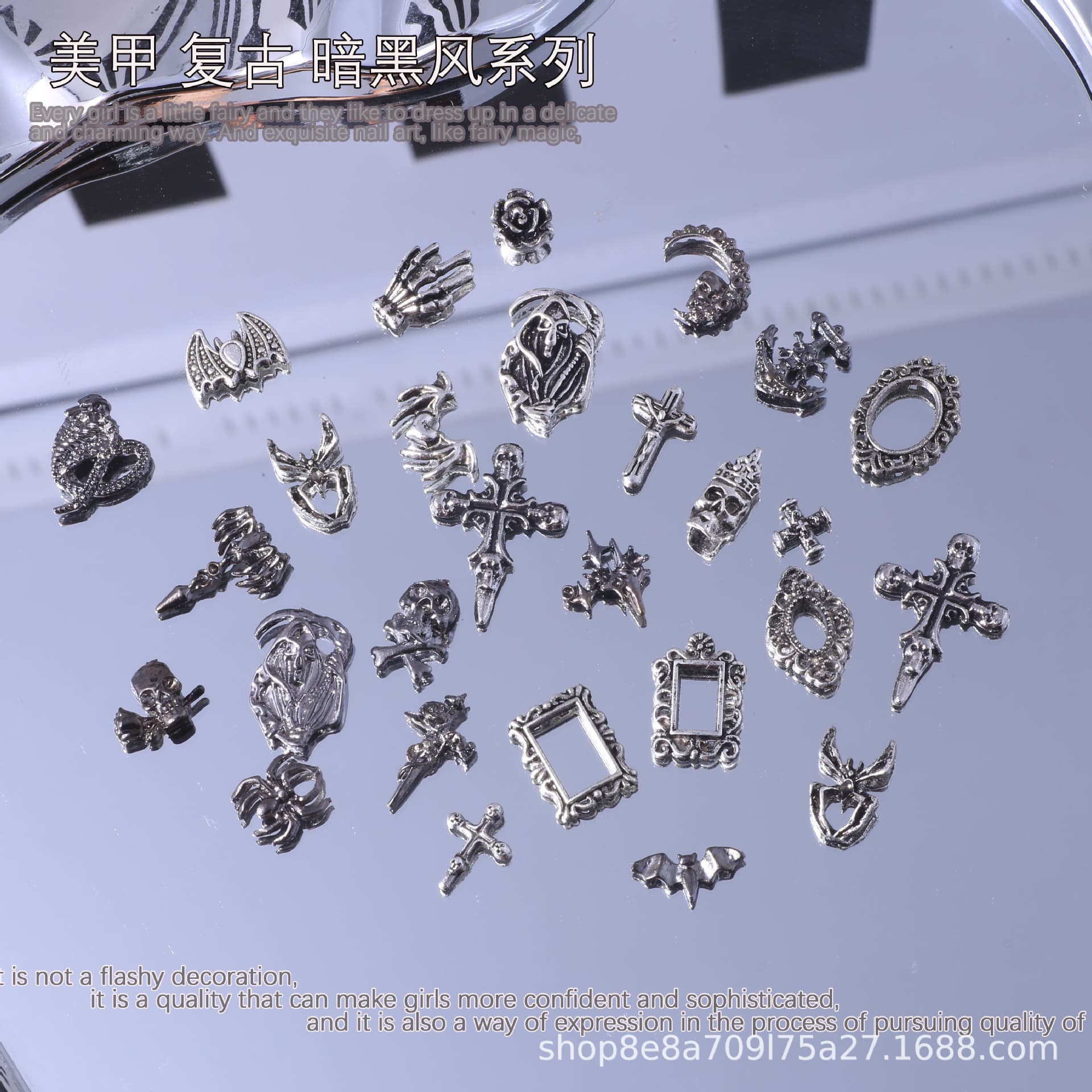 Chrome Hearts Mixed Nail Art Rhinestone Jewelry Punk Dark Style Metal Vintage Silver Cross Mixed Alloy Rhinestones