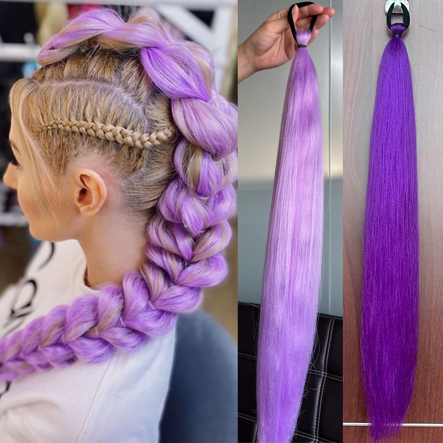 Single Pack Synthetic Fiber Wig Purple Color Ponytail Elastic Rubber Band Hair Tie Colorful Ponytail