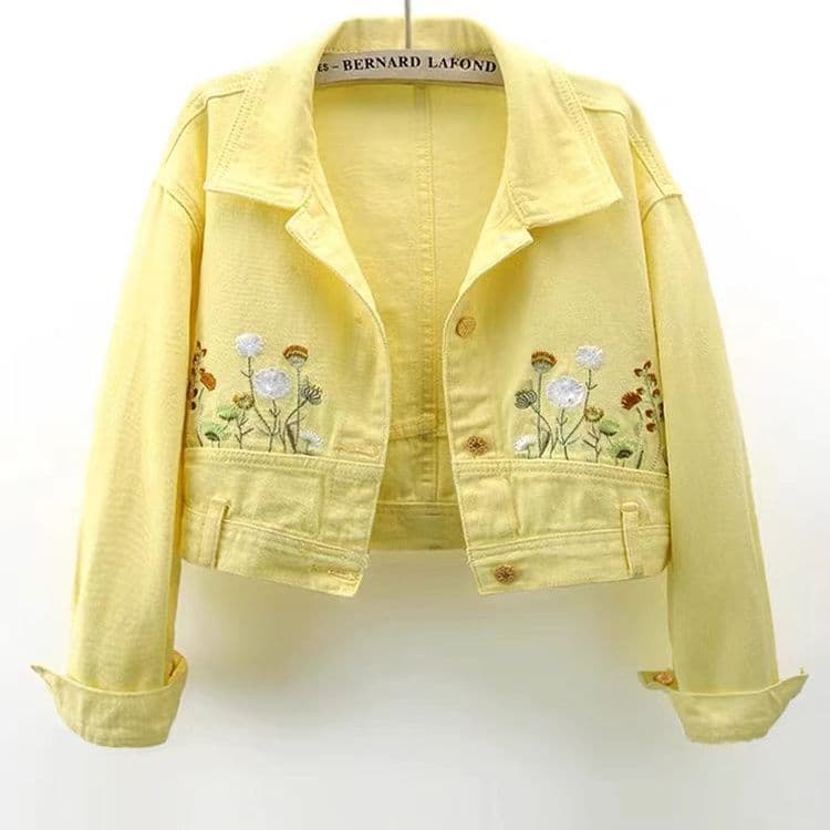2023 Spring/Autumn New Fashion Embroidered Flower Long Sleeve Denim Jacket for Women, Short Crop Top
