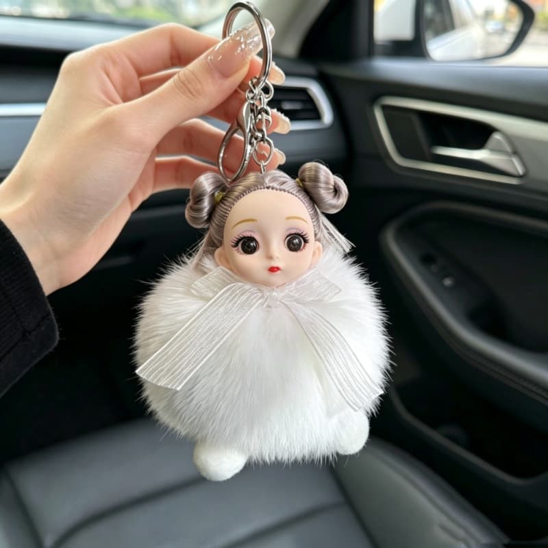 New Bun Hair Big Eyes Doll Car Keychain Pendant Student Ins Plush Doll Bag Charm Wholesale