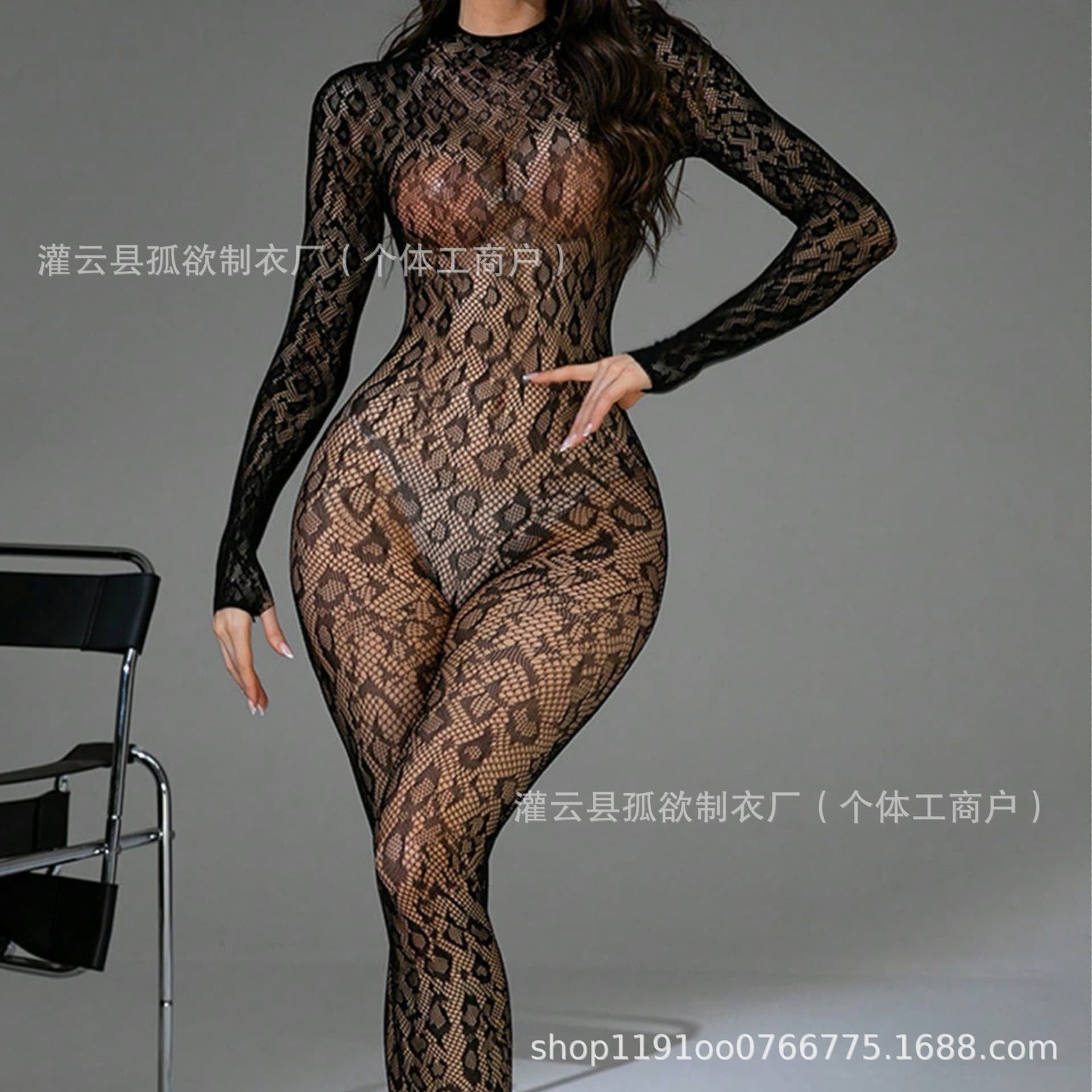 Overseas Cross-border Europe/US Temu Amazon Shein Sexy Fishnet Stockings Transparent Temptation Bodysuit