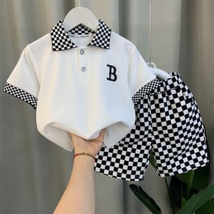Lapel Boy's Polo Shirt Set Korean Style New Children's Fashionable Short Sleeve Shorts Baby Boy Summer Clothes