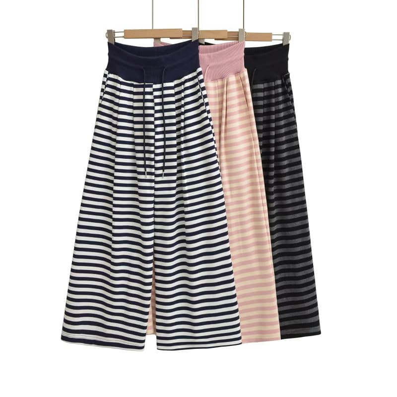 Lazy-style home stripe pants for women, autumn new low-waist drawstring tie casual wide-leg pants, versatile and slimming.