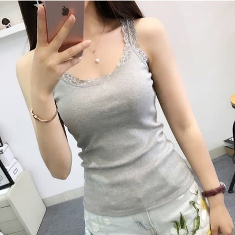 High Quality Low Price Versatile Lace Ribbed Cotton Women's Short Fitted Layering Top Goddess Camisole Vest