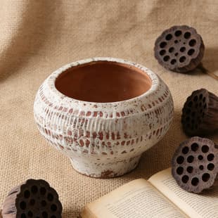 Wabi-Sabi Rustic Ceramic Vase, Vintage Large-Mouth Vase, Living Room Zen Tea Room Flower Arrangement Vessel, Entryway Decorative Rustic Pot