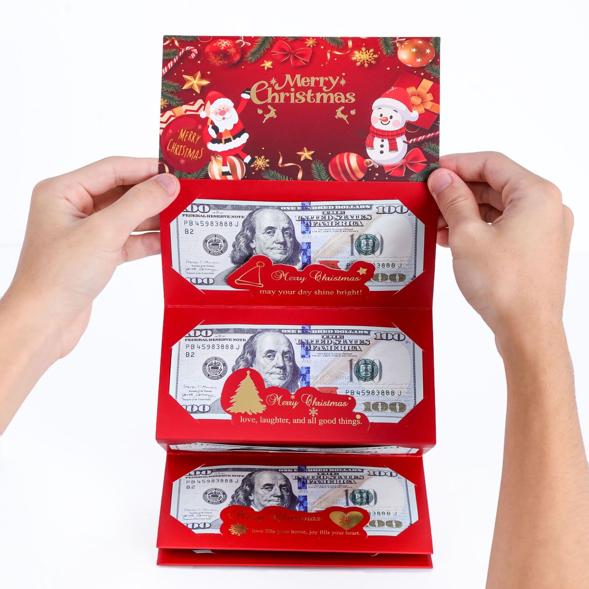 2025 New Cross-border Santa Claus Dollar DIY 6-Card Slot Red Envelopes, Christmas Hot Stamping Foldable Red Packets