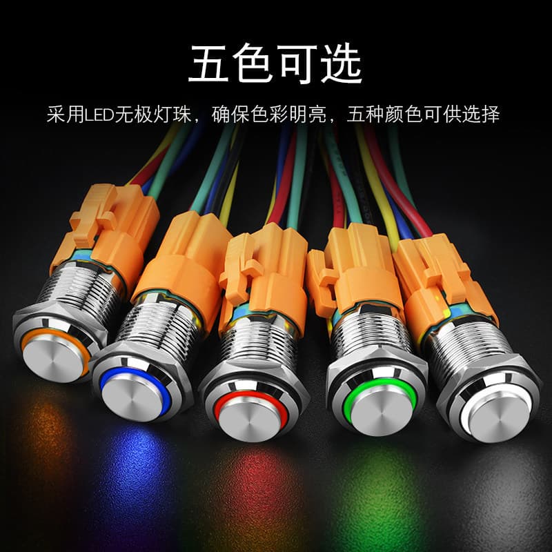 16mm Metal Push Button Switch Start Horn Switch Waterproof with Light Self-reset Small Car Modification 6 12V