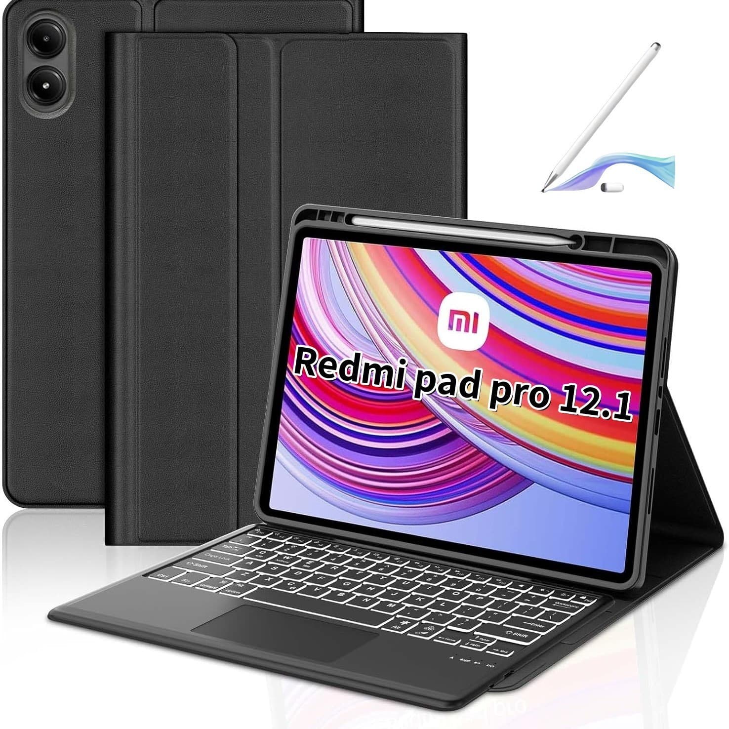Compatible with 2026 Redmi RedmiPad2 Pro Tablet Case Poco 12.1 Pen Slot Backlit Bluetooth Keyboard Cover