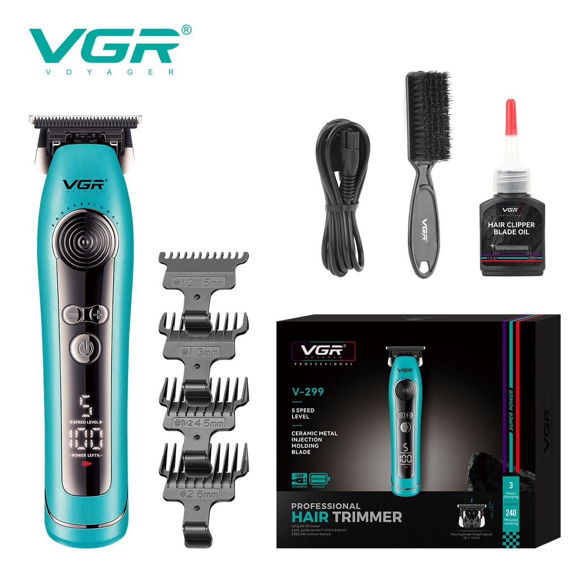 VGR299 New Cross-border Electric Hair Clipper Digital Display Home Barber Carving Scissors Professional High-speed Hair Clipper