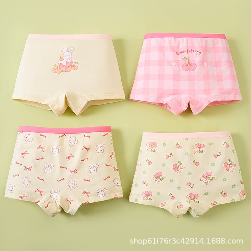 Cross-Border 2025 Girls Antibacterial Underwear Kids Boxer Briefs Girls Cotton Four-Corner Shorts Baby Girls Summer Thin Style