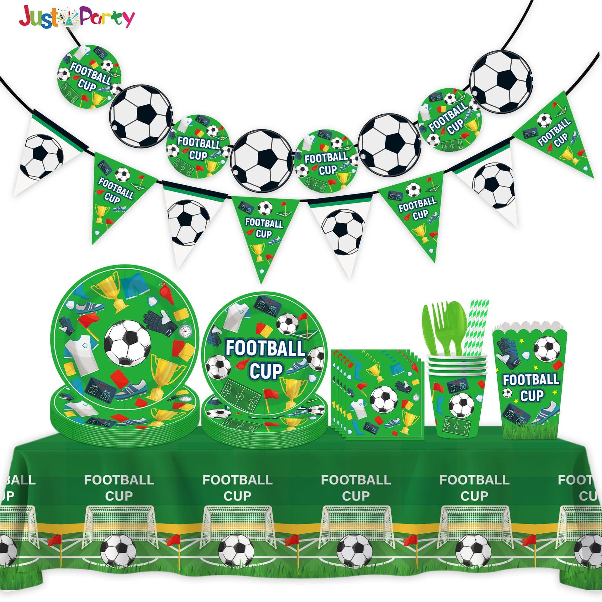 World Cup Football Themed Birthday Party Disposable Paper Plate Paper Cup Tableware Tablecloth Flag Popcorn Box Set
