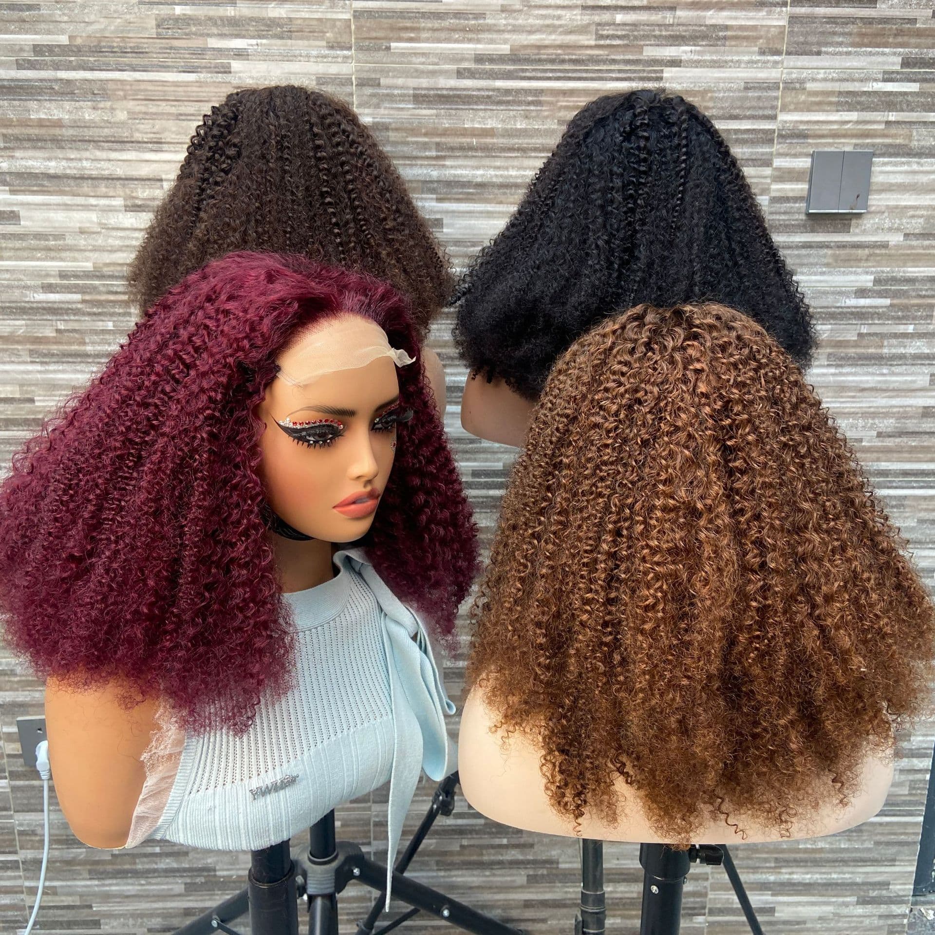 Cross-border 5x5 Lace Afro Kinky Curly Small Curl Real Human Hair Wig