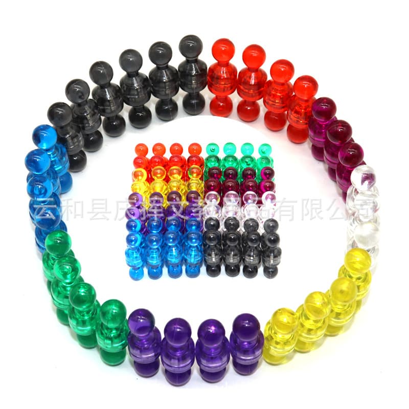 Strong magnetic plastic thumbtacks in stock, colorful magnetic thumbtacks for children, wholesale, whiteboard magnetic drawing board accessories, dropshipping available.