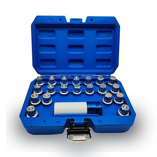 21-Piece wheel lock nut key set - compatible with BMW, anti-theft lug nut removal tool.