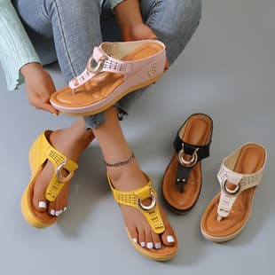 Women's Toe-Post Sandals, New Cross-Border Wedge Heel BB Slides, Summer Beach Sandals, European and American Women's Shoes