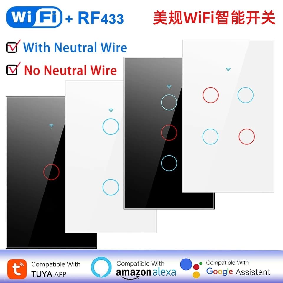US standard single fire wifi smart switch Tuya 120 type smart RF433wif switch APP timing Alexa language