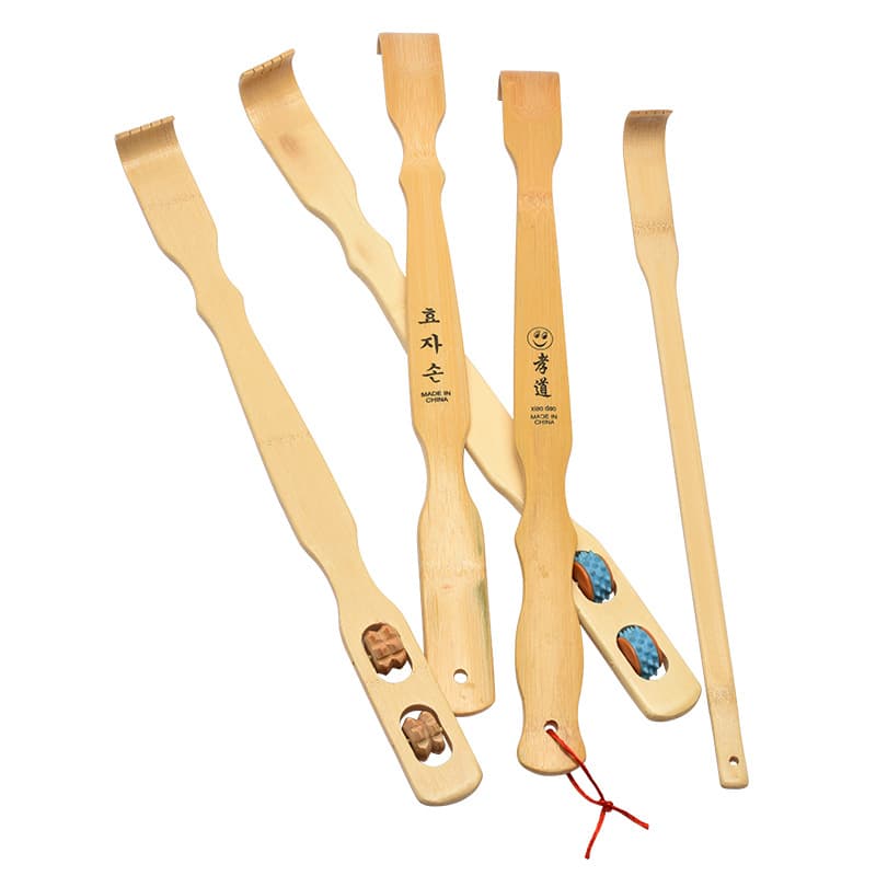 Wholesale bamboo back scratchers with carved characters, known as "Old Man's Joy" or "Filial Hand," for street vendors.