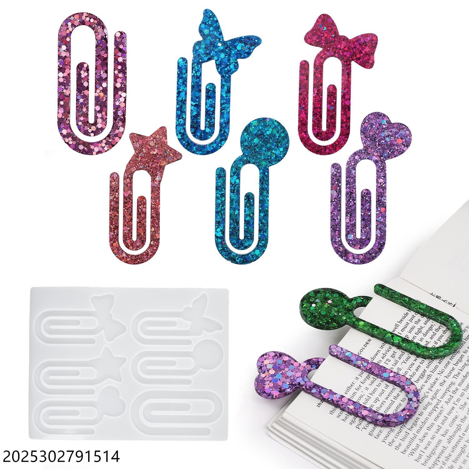 DIY Crystal Epoxy Resin Bookmark Paperclip Binder Clip Stationery Office Mirror Silicone Mold