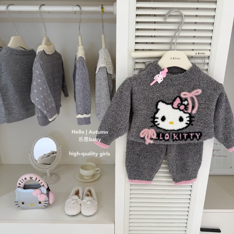 [Le'En Children's Clothing] Original Design Autumn and Winter Girls Gray Kt Stripesd Puppy Korean Style Cartoon Style Two-Piece Set