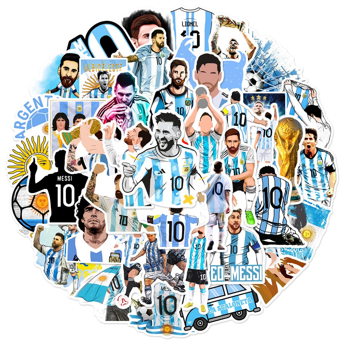 50pcs Football Star Messi Graffiti Stickers for Guitar, Suitcase, Helmet, Skateboard, Phone Case, Laptop Decals Messi