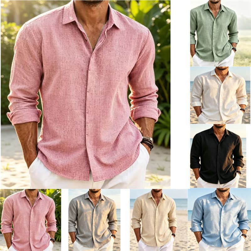 Men's linen long-sleeved shirt, linen blend, cross-border supply to source factory