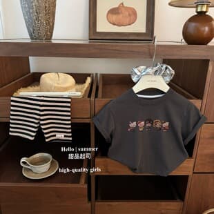 【Sweet Cheese】Sweet & Cool Girl! Original Baby Girl Cartoon Loose Fit Hello Kitty T-Shirt Striped Cycling Shorts