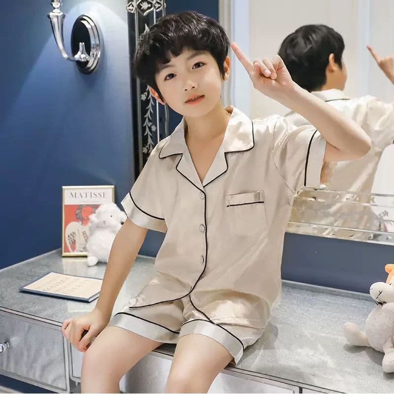 Children's pajamas boys summer ice silk boys silk baby boy thin trousers medium and large children short-sleeved home clothes set