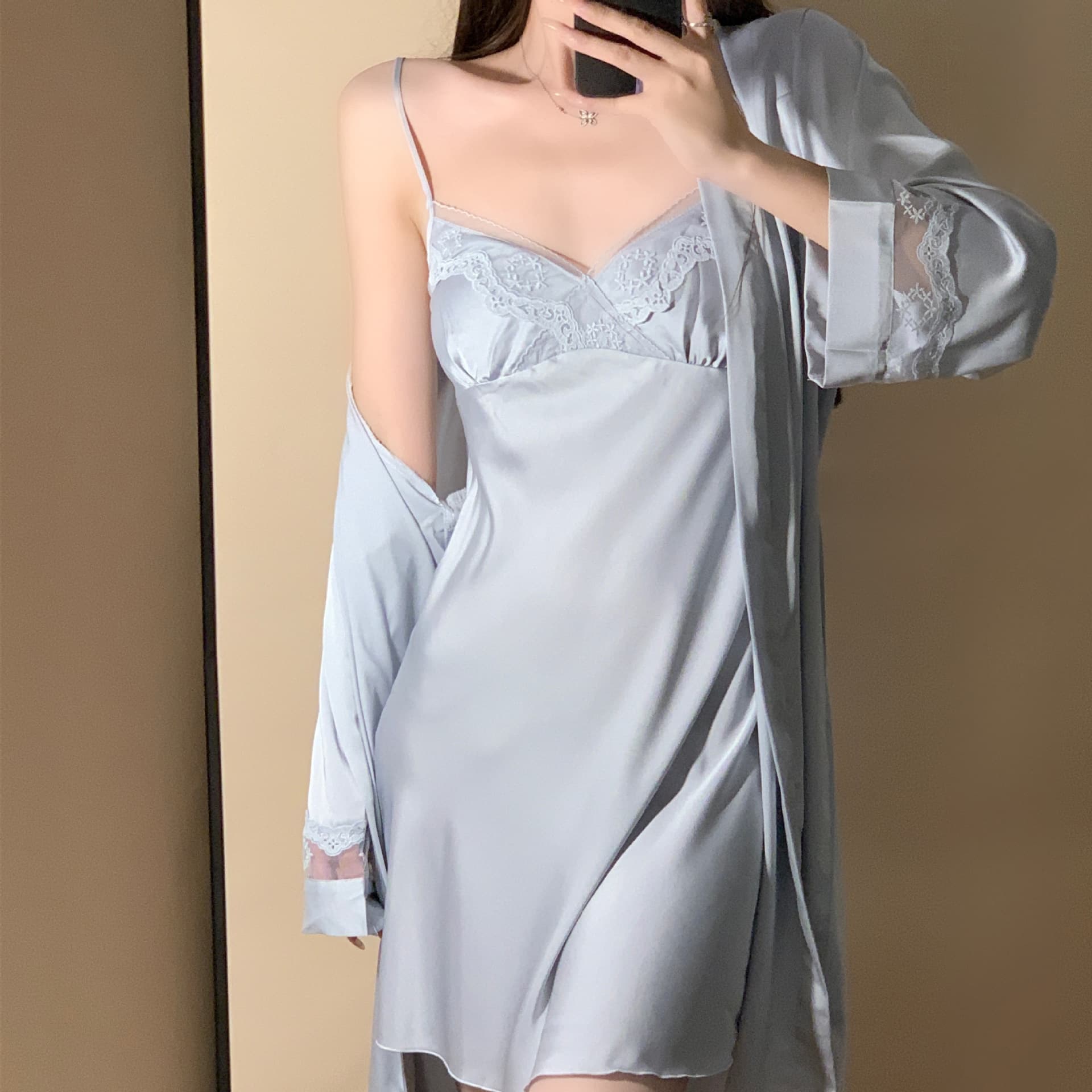 YPP013 [Romantic Moonlight] Women's New Ice Silk Premium Pure Desire Style Camisole Lace with Padded Bra Set