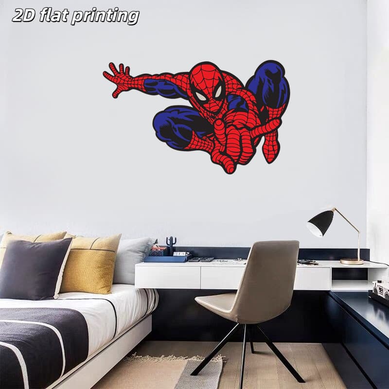 American Comic Style Diving Spider-Man Wall Sticker, Bold Black Outline Red and Blue Suit, Self-Adhesive Cartoon Decal for Boys' Bedroom