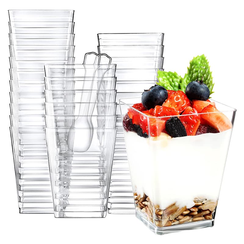 Mini Square Plastic Dessert Cup 5OZ Trapezoidal Jelly Yogurt Pudding Mousse Ice Cream Straw Cup Modern Simple Style Cold Preservation