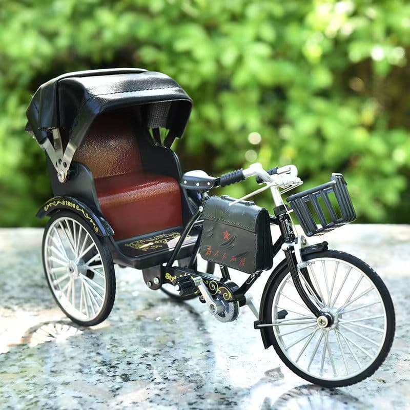 Vintage Retro Alloy Tricycle Model Rickshaw 28 Bicycle Classic Nostalgic Home Gift Set