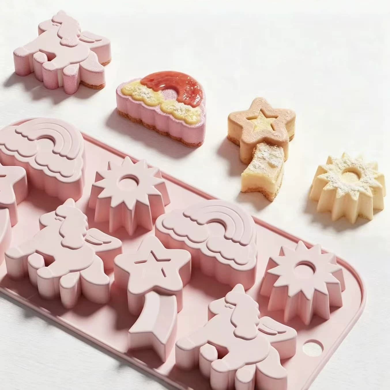 In Stock 8-Cavity Unicorn Rainbow Meteor Sun Shape Silicone Mold Baking Tool Cake Chocolate Mold