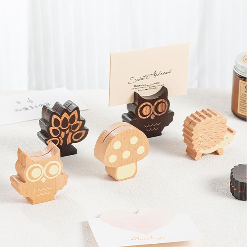 Minimalist Wooden Hedgehog Mushroom Owl Tree Forest Series Message Clip Photo Clip Bookmark Clip 8 Styles Available