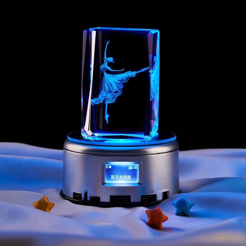 Ballet Girl Creative 3D Crystal Laser Engraved Bedroom Ambient Night Light Music Box 520 High-End Holiday Gift
