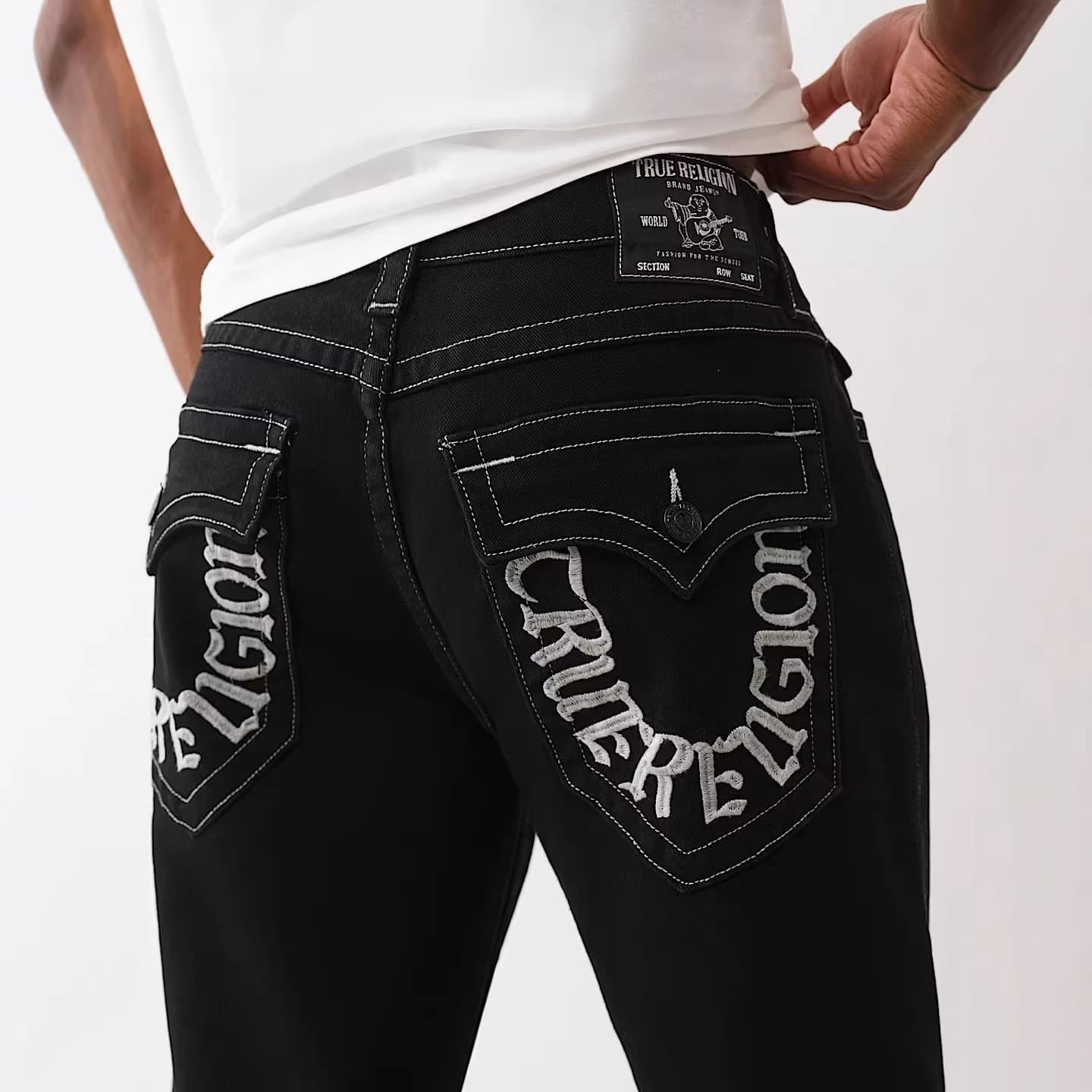 European and American true cross-border religious letter embroidered jeans for men, loose versatile wide-leg pants, casual pants for Instagram
