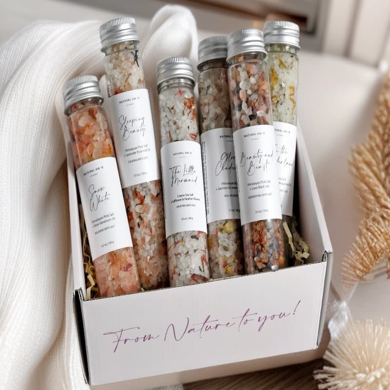 Cross-border Ready Stock Himalayan Bath Salt with Dried Flowers, Pure Color Bottled or Test Tube Style Bath Salt