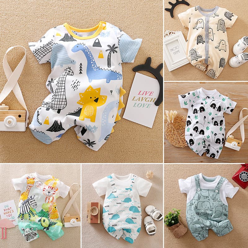 Summer Thin Baby Onesie Class A Full Print Round Neck Pullover Newborn Cotton Short Sleeve Romper