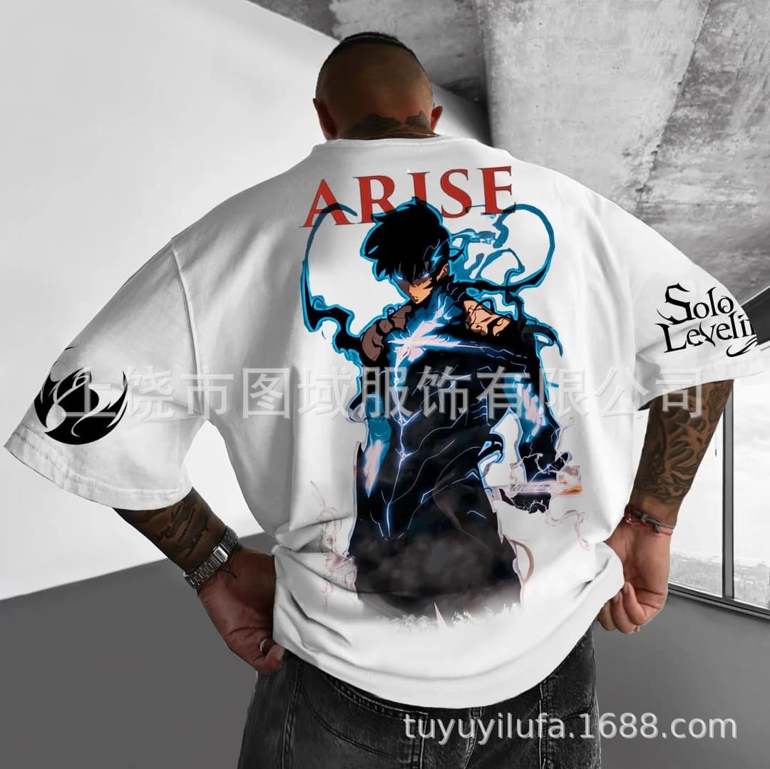 Solo Leveling Anime Retro T-Shirt Streetwear Hip Hop Casual Men's Summer Short Sleeve