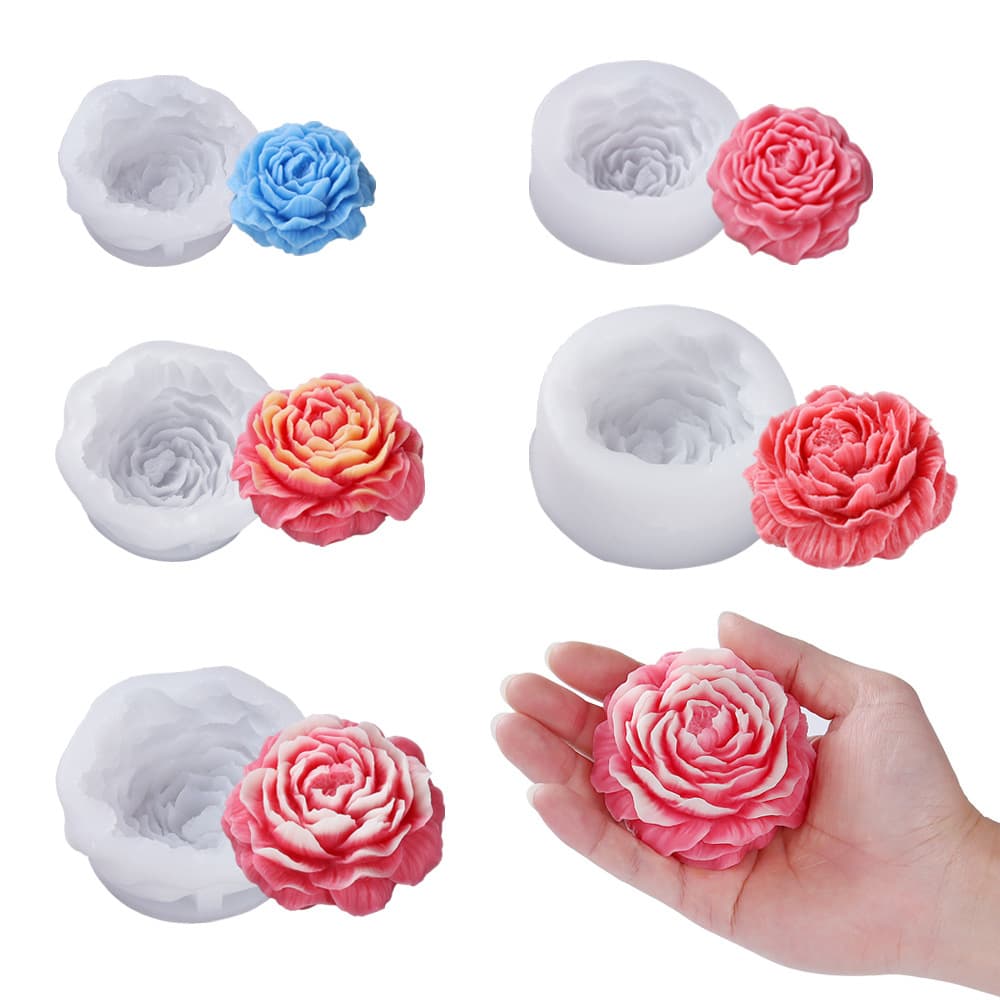 Amazon Peony Flower Silicone Mold 3D Large, Medium, Small Flowers Aromatherapy Candle Ornament Soap Mold