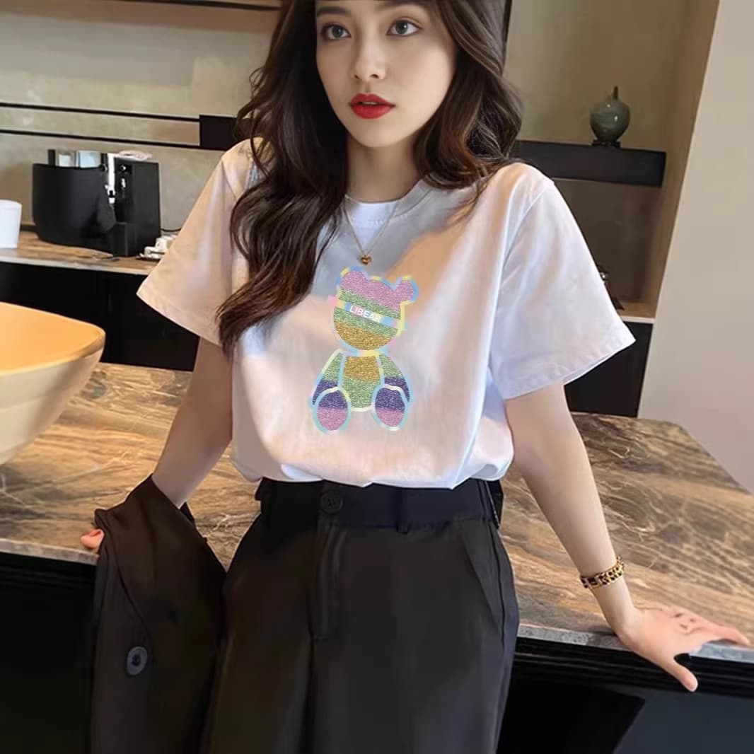 2026 Summer Street Style Round Neck Short-Sleeved T-Shirt for Women, Trendy Printed Loose Casual Top, Easy to Match with Various Styles
