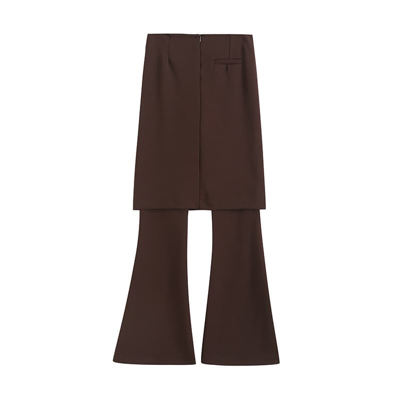 Faux Two-Piece Knit Split Skirt Pants for Women 2025 Fall New American Trendy Slim Fit Stretch Flared Pants