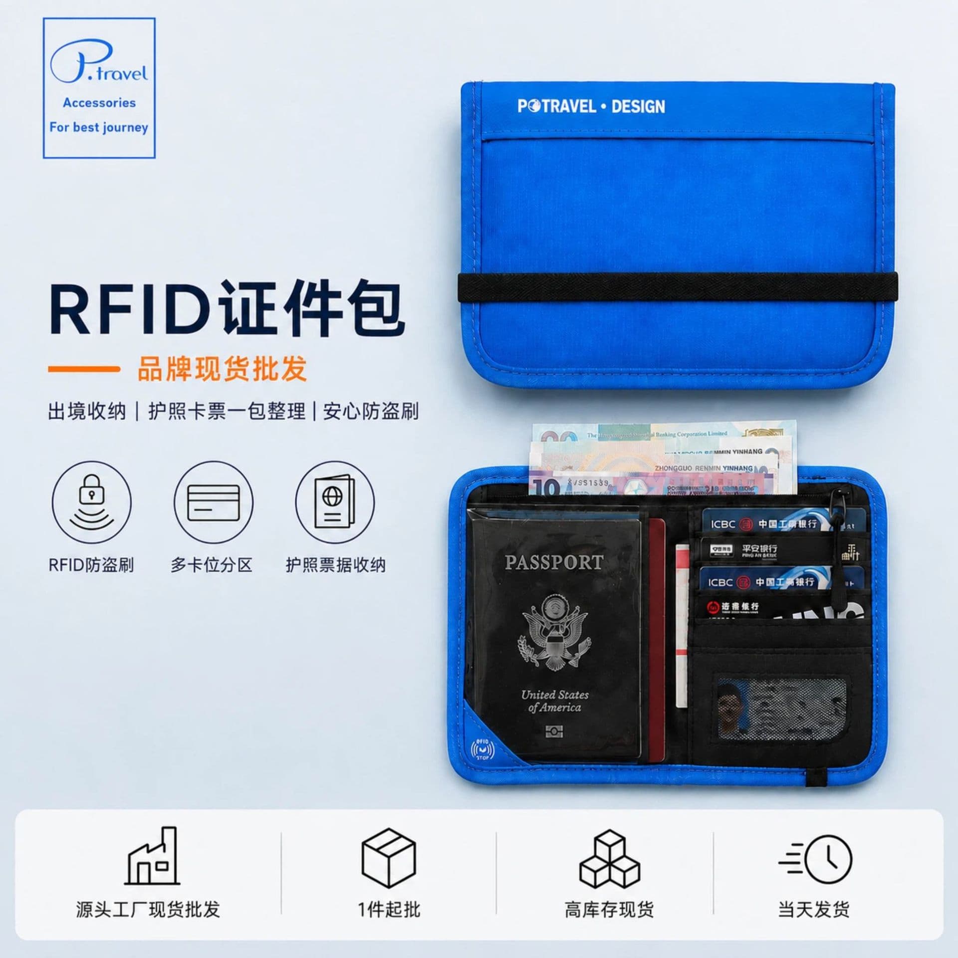 Source Factory RFID Nylon Document Holder Anti-Demagnetization Anti-Skimming Travel Passport Organizer Card Holder Stock Wholesale