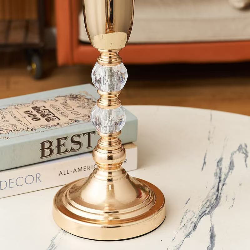 Tabletop Luxury Crystal Candle Holder Wedding Living Room European Style Decorative Metal Iron Flower Vase Wedding Decoration Metal