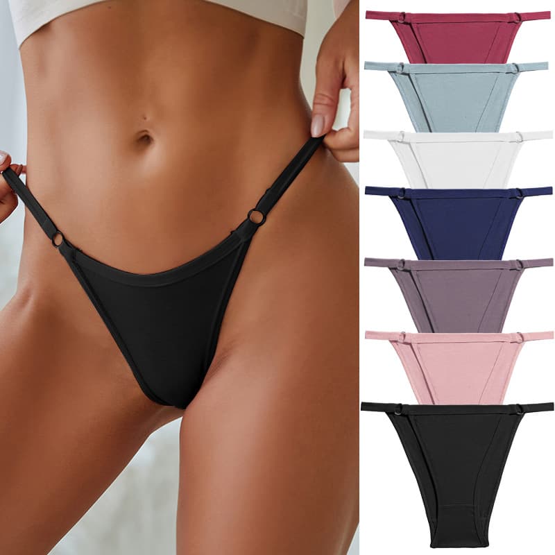 Women's Low-Rise String Triangle Panties Cotton Underwear Ring Sexy Bikini Briefs L011