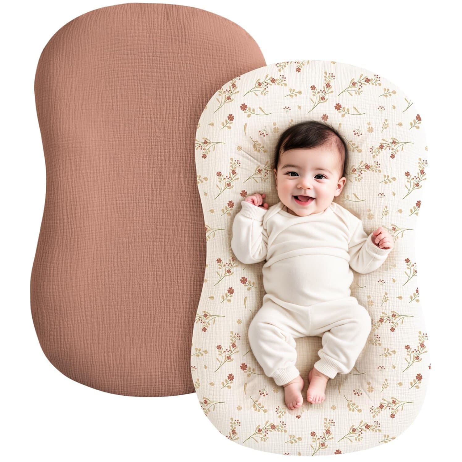 Cotton gauze bassinet cover 2-piece set, cotton gauze washable cover, portable crib cotton gauze replacement cover