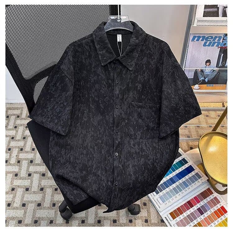 Summer Japanese jacquard short-sleeved shirt for men and women niche high-end loose casual half-sleeved shirt jacket